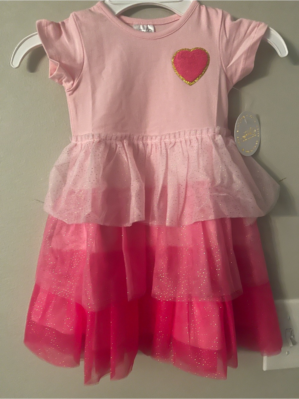Girls Pink Heart Tiered Tulle Dress-Up Costume